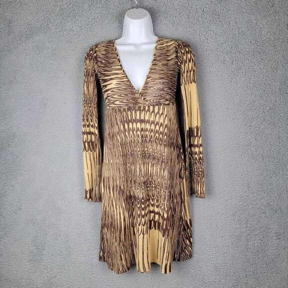 Laundry By ShelIi Segal Knit Dress Small Brown Chocolate Swirls Deep V-Neck Zip - Picture 1 of 14